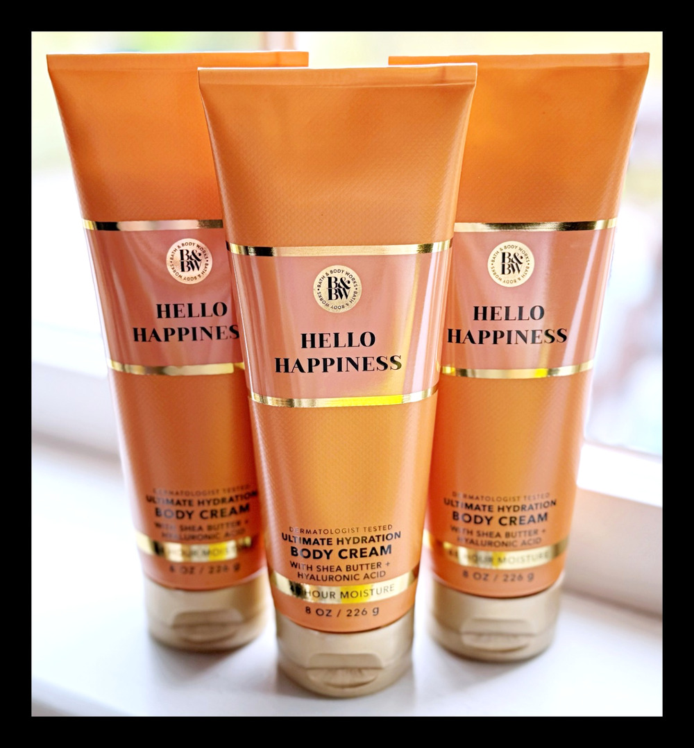 Bath & Body Works Hello Happiness 8 oz Ultimate Hydration Body Cream x3